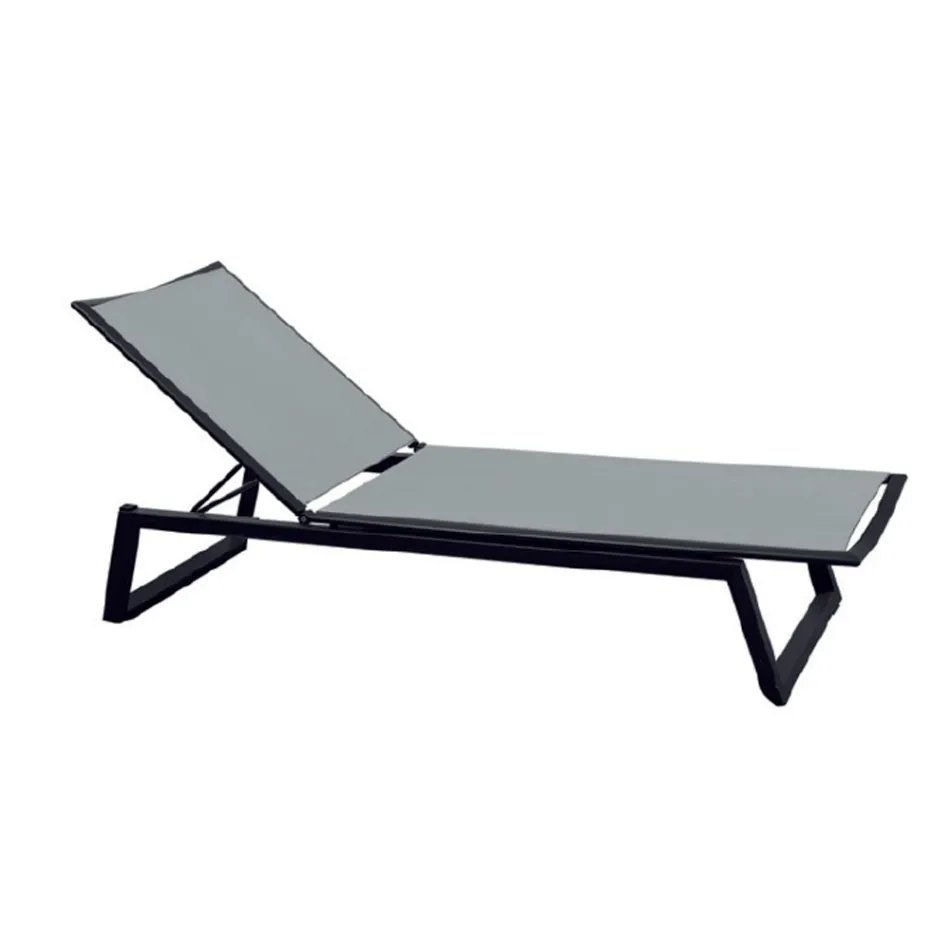 Outdoor Sunbed in Aluminum and Textilene with Retractable Wheels, 2 Pieces - Donkey Viadurini