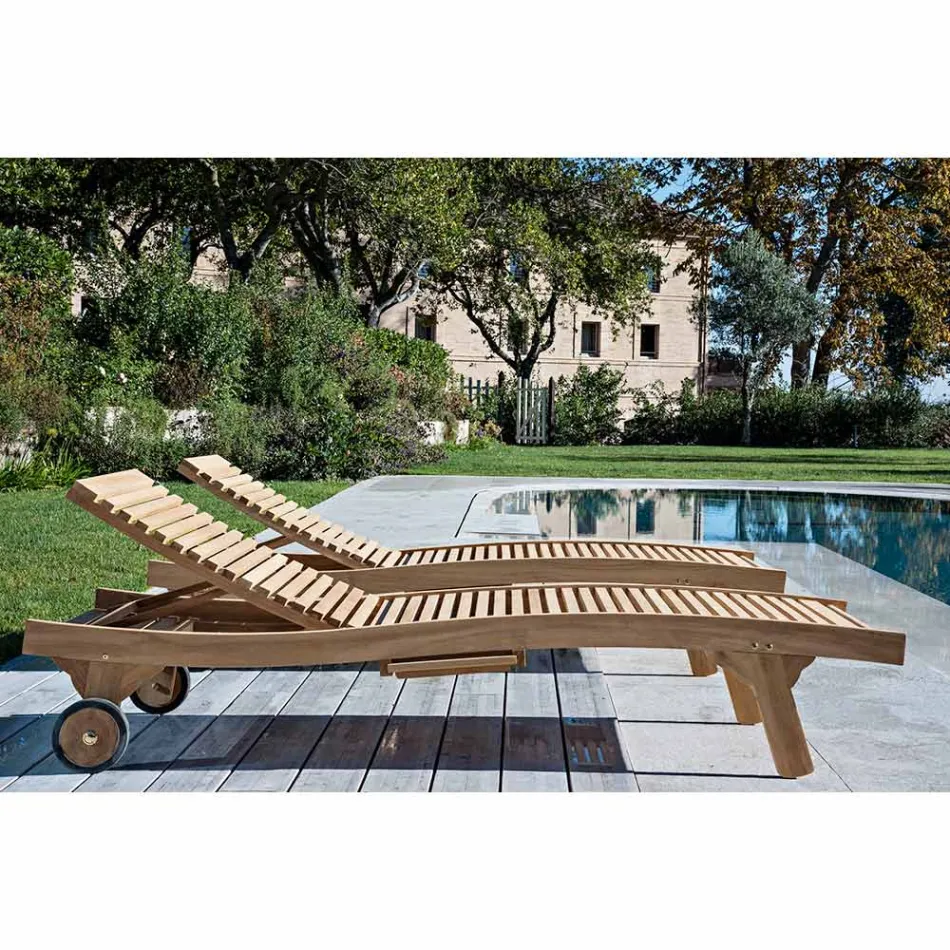 Outdoor Sunbed in Natural Teak - Yggdrasil Viadurini