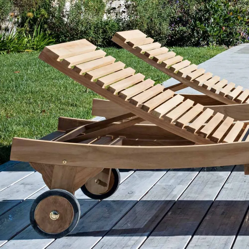 Outdoor Sunbed in Natural Teak - Yggdrasil Viadurini