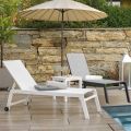 Outdoor Lounger Made of Aluminum and Textilene with 2 Wheels - Costume