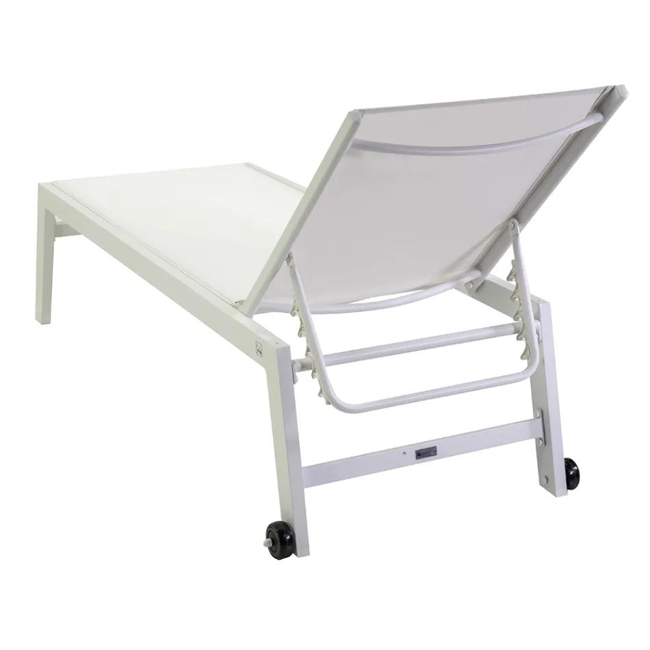 Outdoor Lounger Made of Aluminum and Textilene with 2 Wheels - Costume Viadurini