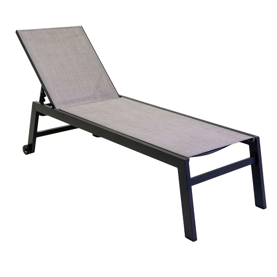 Outdoor Lounger Made of Aluminum and Textilene with 2 Wheels - Costume Viadurini