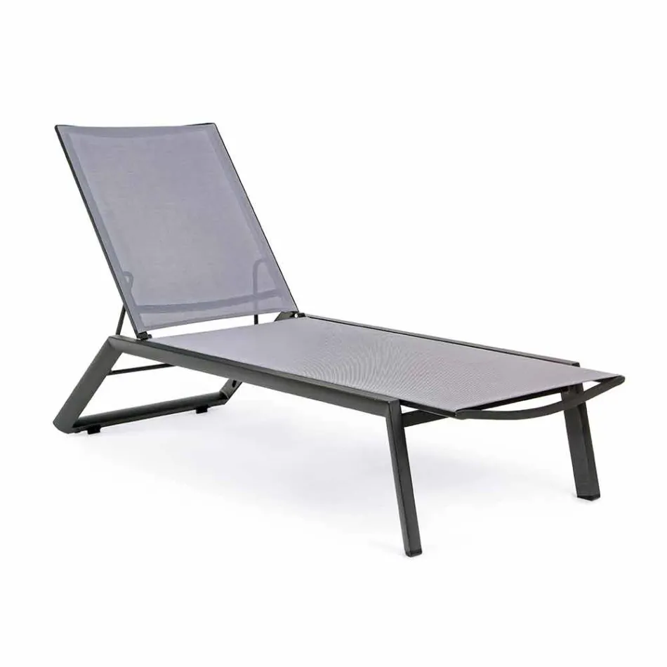 Reclining Outdoor Lounger with Aluminum and Textilene Wheels - Jewel Viadurini