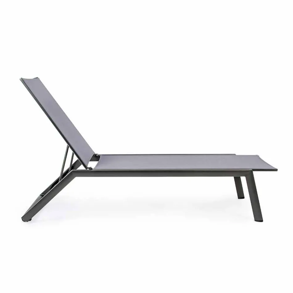 Reclining Outdoor Lounger with Aluminum and Textilene Wheels - Jewel Viadurini