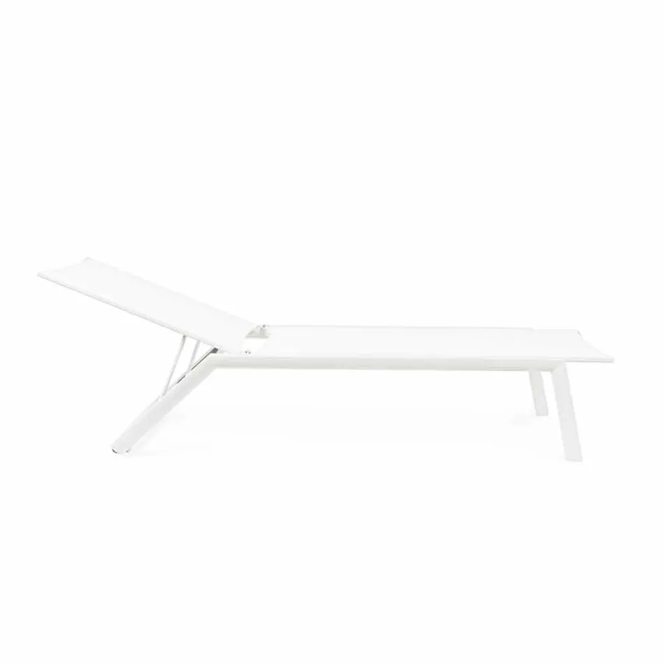 Reclining Outdoor Lounger with Aluminum and Textilene Wheels - Jewel Viadurini