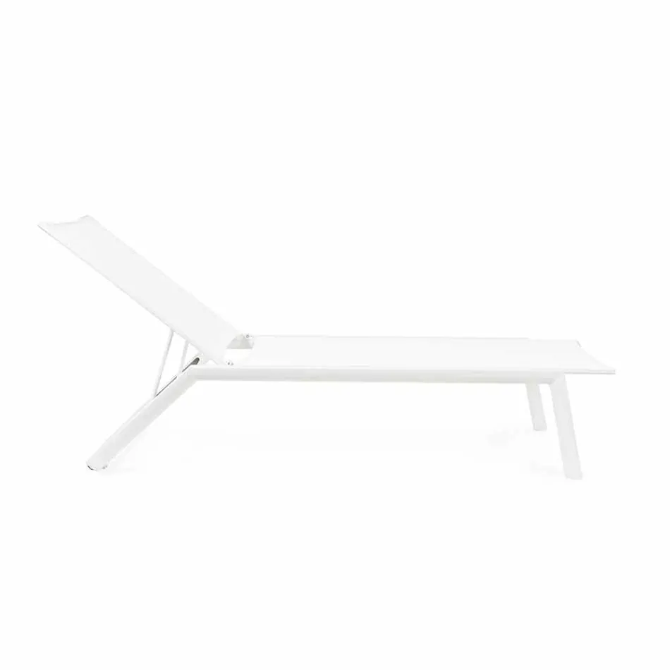 Reclining Outdoor Lounger with Aluminum and Textilene Wheels - Jewel Viadurini