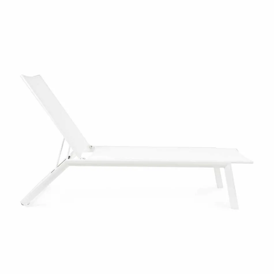Reclining Outdoor Lounger with Aluminum and Textilene Wheels - Jewel Viadurini
