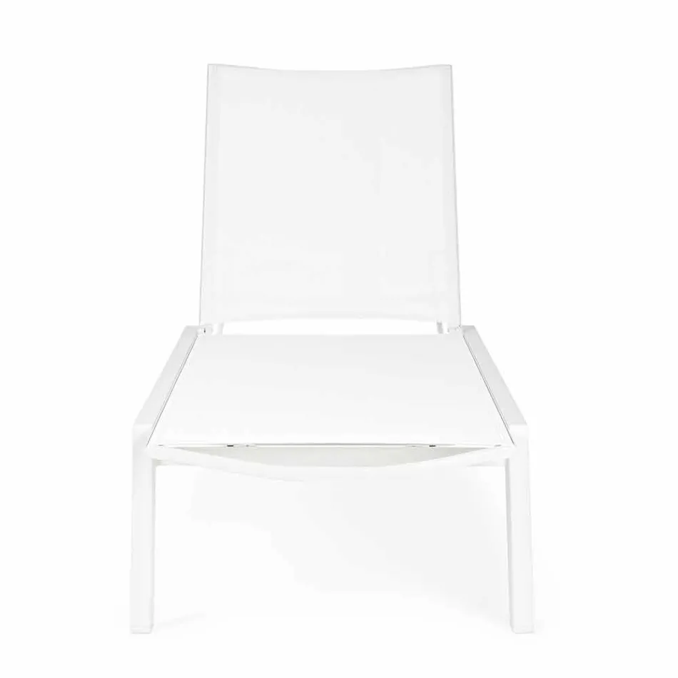 Reclining Outdoor Lounger with Aluminum and Textilene Wheels - Jewel Viadurini