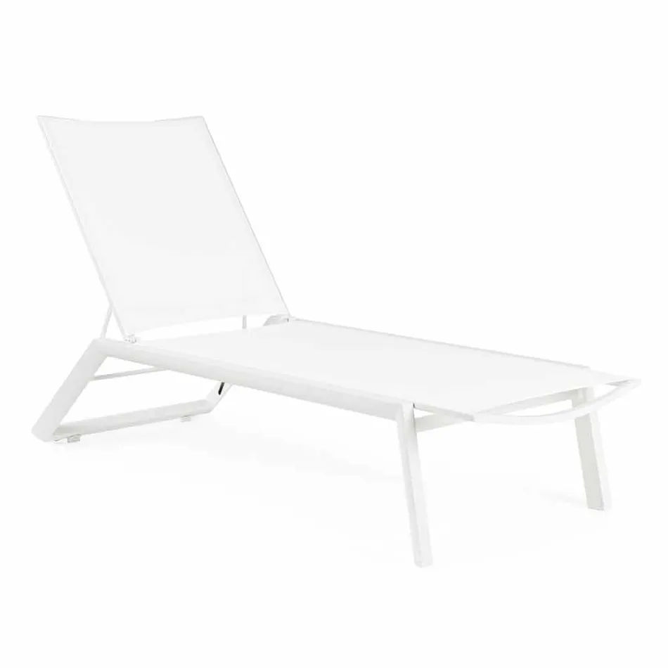 Reclining Outdoor Lounger with Aluminum and Textilene Wheels - Jewel Viadurini