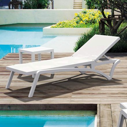 Polypropylene and Colored Textilene Stackable Garden Sunbed - Artelia Viadurini