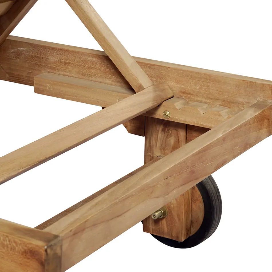 Teak Garden Lounger with Removable Table and Wheels - Oasi Viadurini