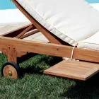 Teak Garden Lounger with Removable Table and Wheels - Oasi Viadurini