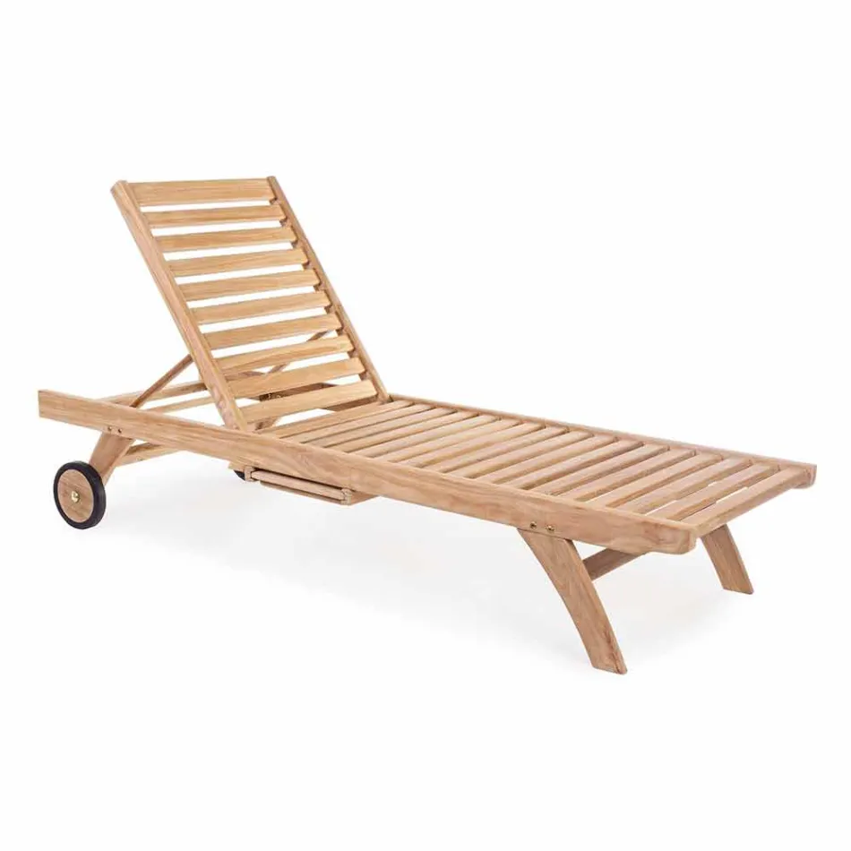 Modern Reclining Garden Lounger with Wheels in Teak Wood - Canary Viadurini