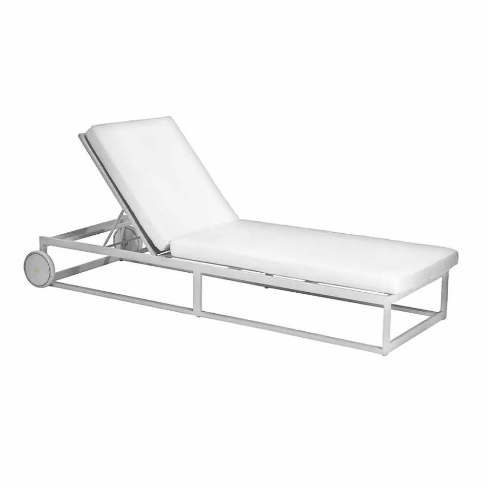 Garden Sun Lounger in Aluminum, Wheels and Reclining Backrest - Julie Viadurini