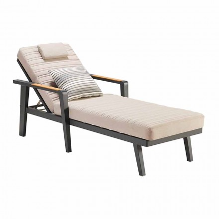 Aluminum Sunbed and Teak Armrests with Headrest - Moira Viadurini