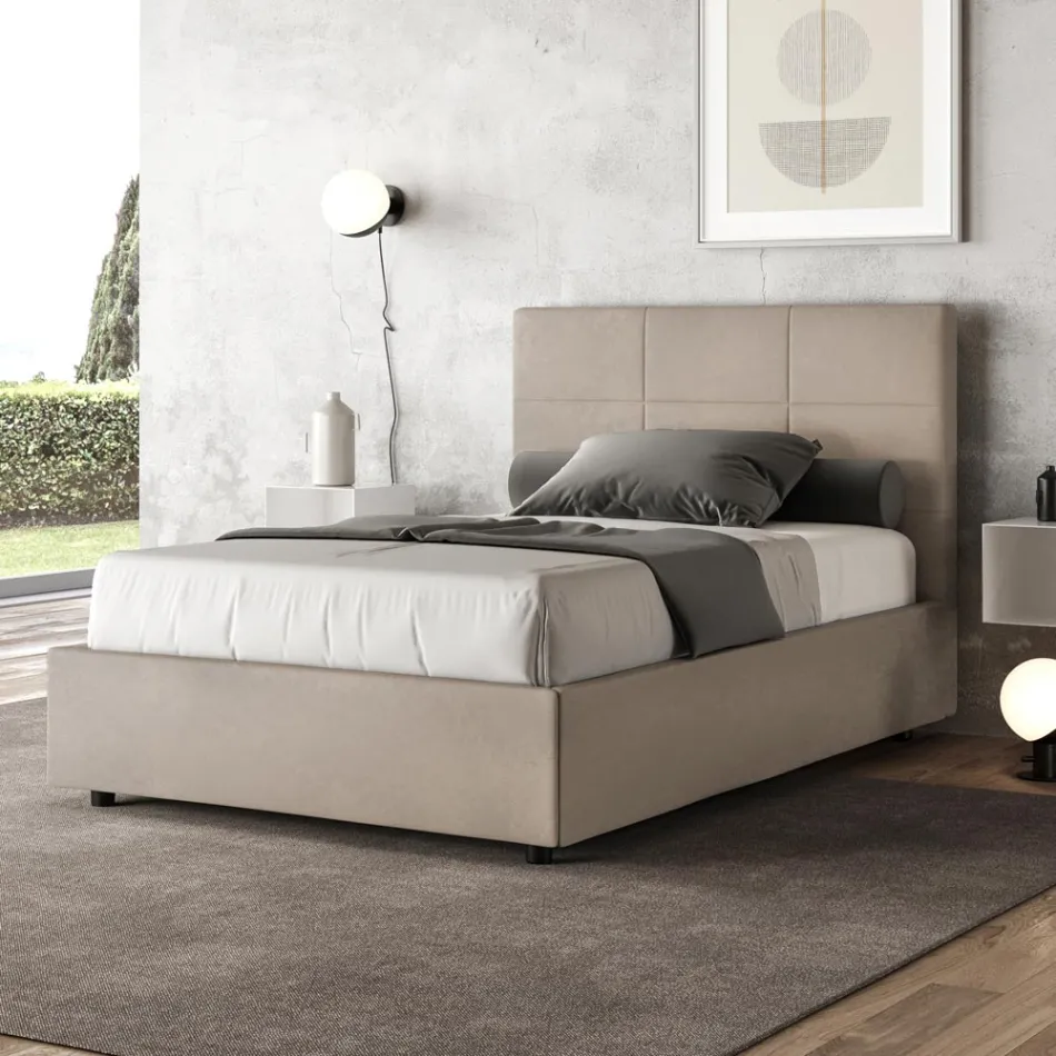 120x200 cm Bed with Rectangle Headboard in Microfiber Made in Italy - Brina Viadurini
