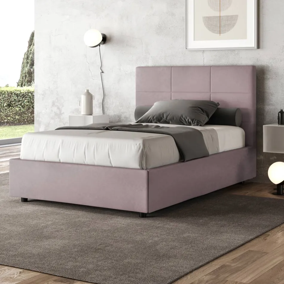 120x200 cm Bed with Rectangle Headboard in Microfiber Made in Italy - Brina Viadurini