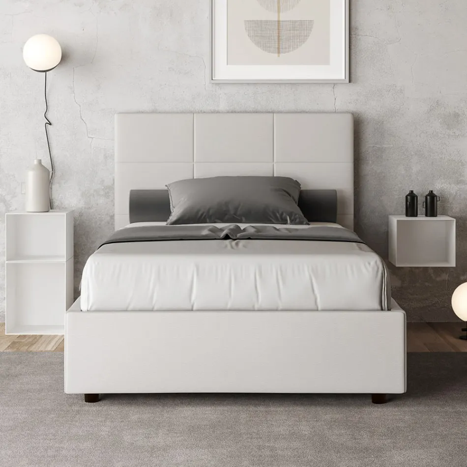 120x200 cm Bed with Rectangle Headboard in Faux Leather Made in Italy - Brina Viadurini