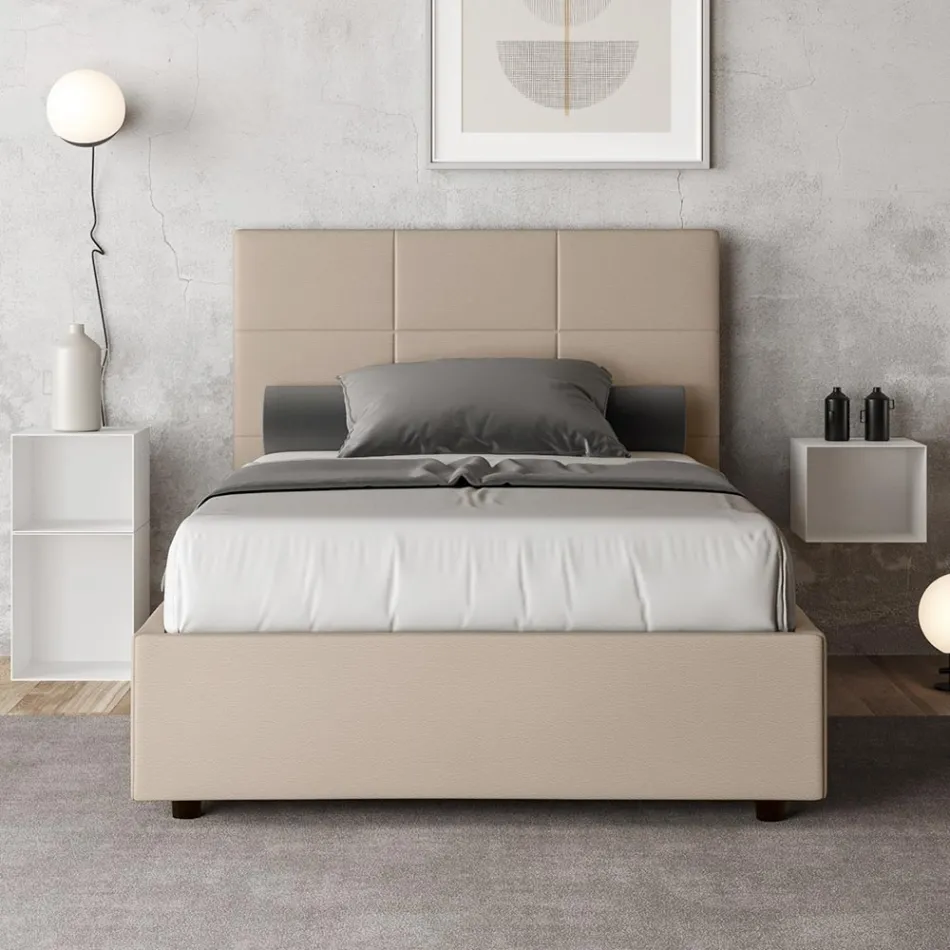 120x200 cm Bed with Rectangle Headboard in Faux Leather Made in Italy - Brina Viadurini