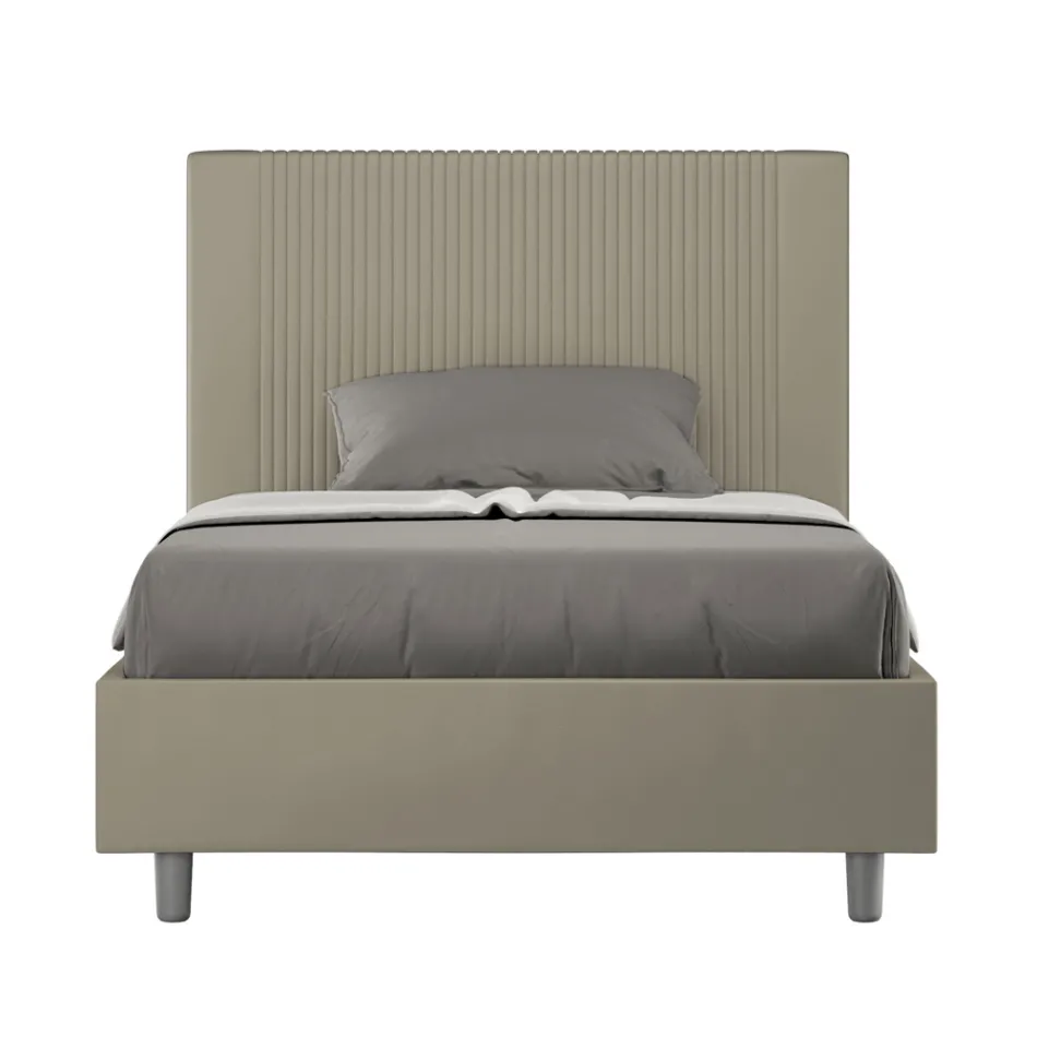 120x200 cm bed with headboard decorated with vertical lines, Made in Italy - Pattini Viadurini