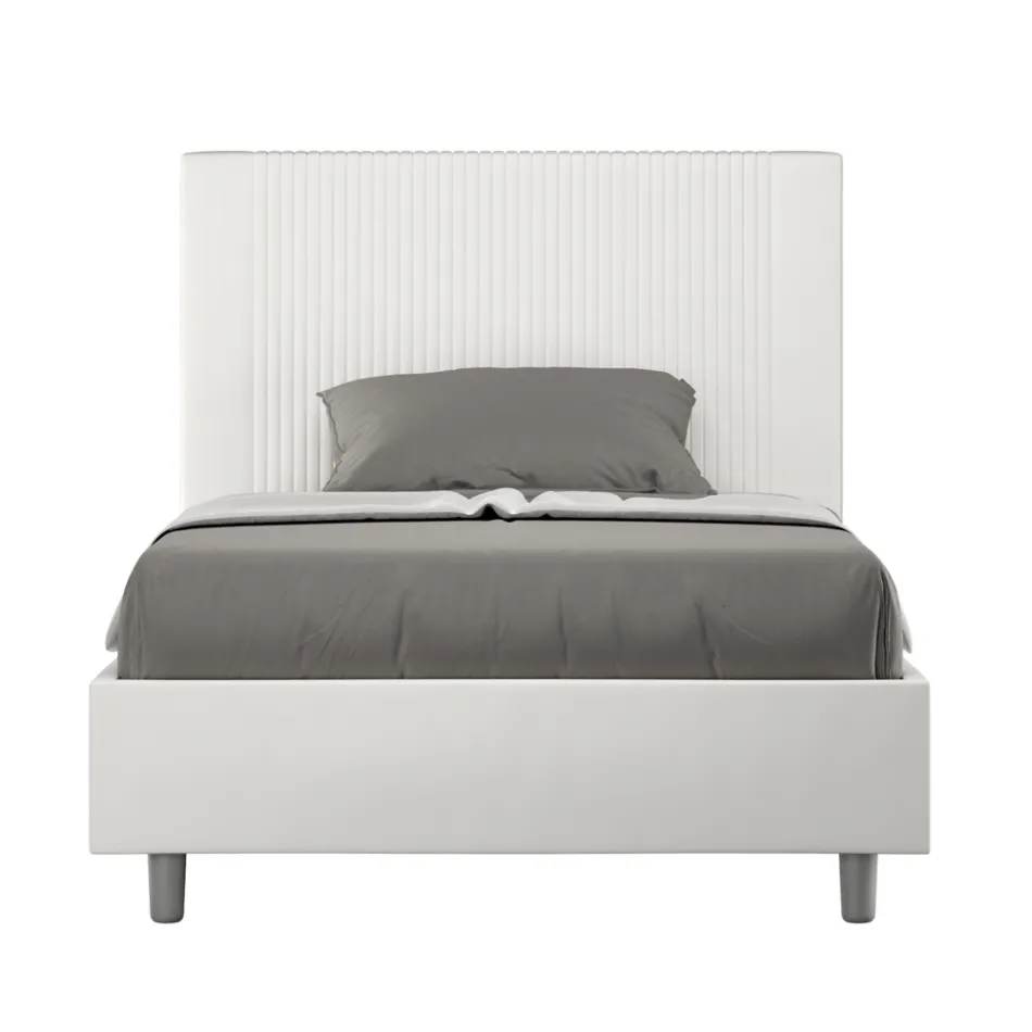 120x200 cm Bed with Headboard Decorated with Vertical Lines Made in Italy - Pattini Viadurini