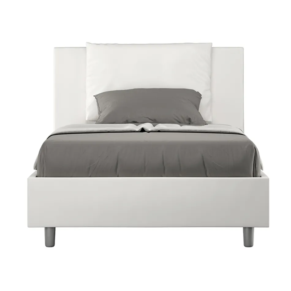 120x200 cm Bed with Headboard and Faux Leather Cushions Made in Italy - Olimpiadi Viadurini