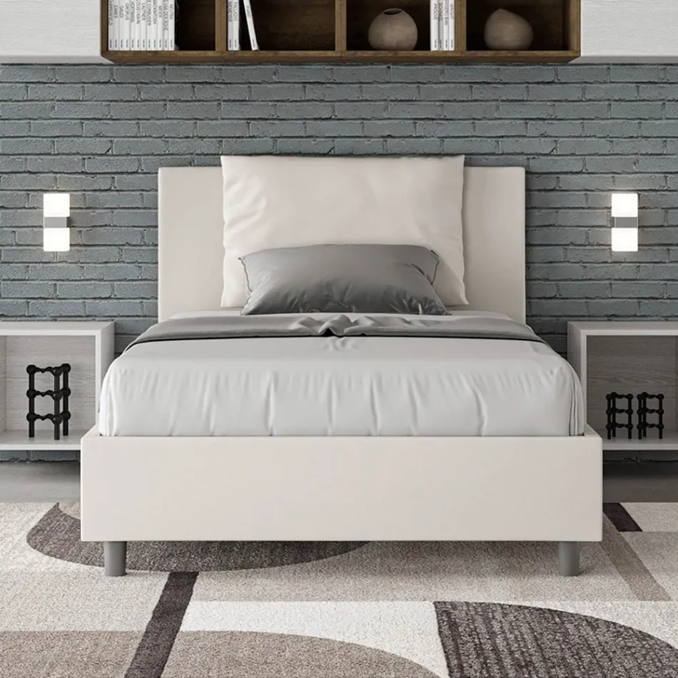 120x200 cm Bed with Headboard and Faux Leather Cushions Made in Italy - Olimpiadi Viadurini