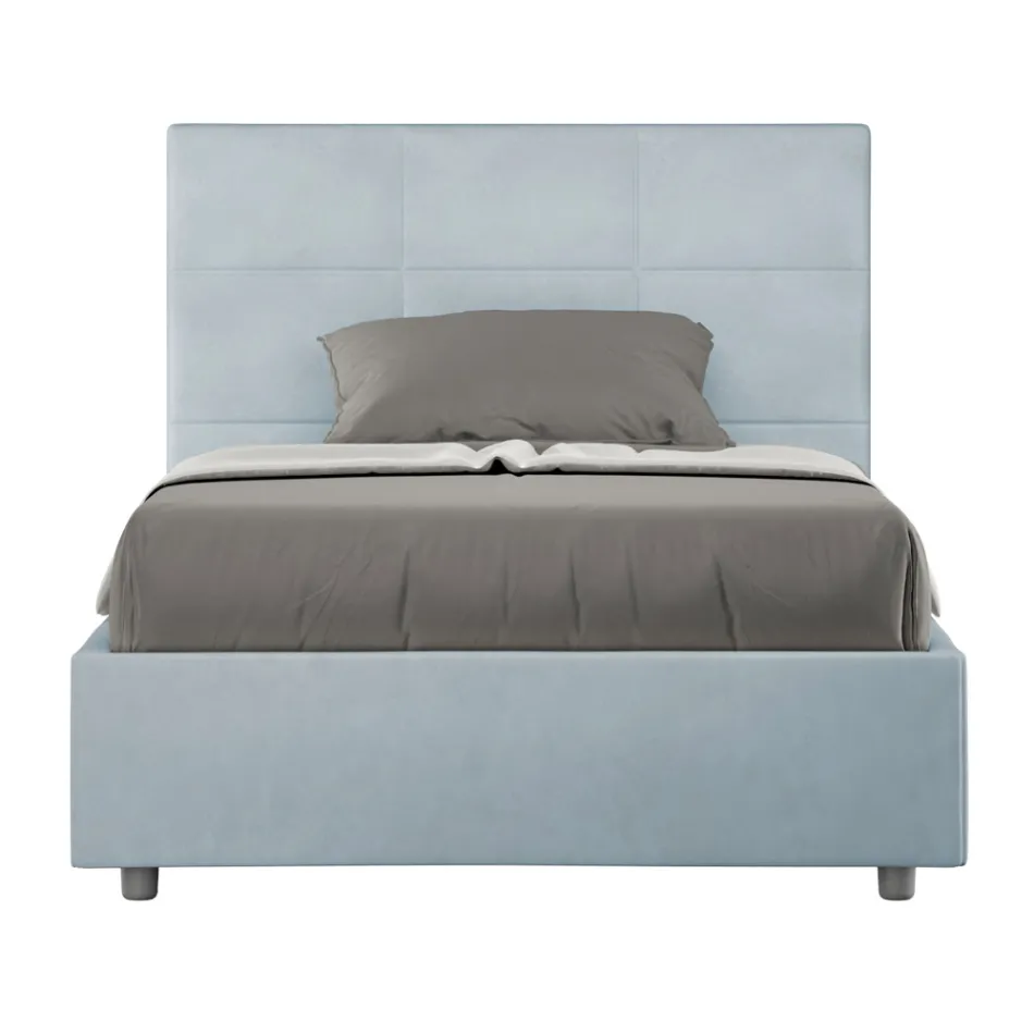 140x200 cm Bed with Rectangle Headboard in Microfiber Made in Italy - Brina Viadurini
