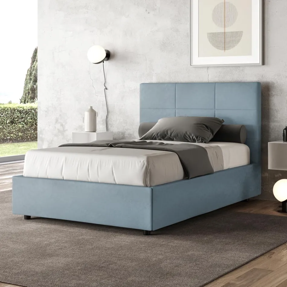140x200 cm Bed with Rectangle Headboard in Microfiber Made in Italy - Brina Viadurini