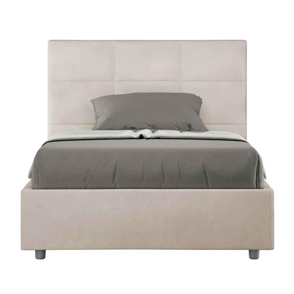 140x200 cm Bed with Rectangle Headboard in Microfiber Made in Italy - Brina Viadurini