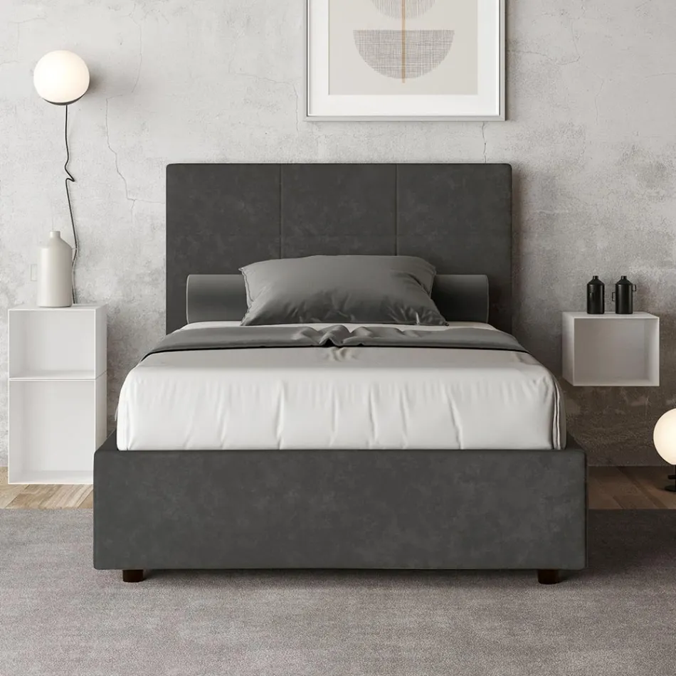 140x200 cm Bed with Rectangle Headboard in Microfiber Made in Italy - Brina Viadurini