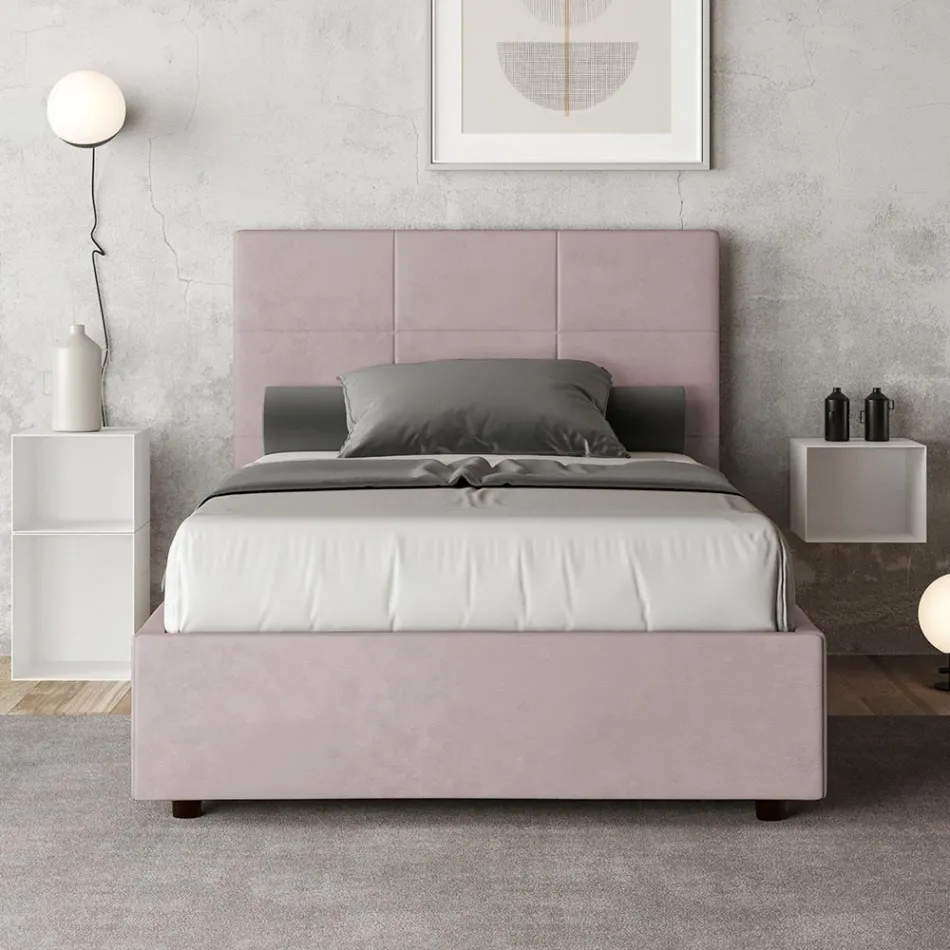140x200 cm Bed with Rectangle Headboard in Microfiber Made in Italy - Brina Viadurini