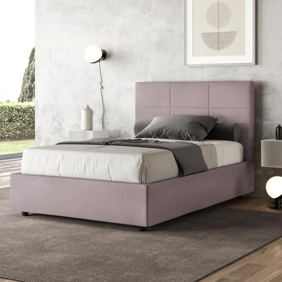 140x200 cm Bed with Rectangle Headboard in Microfiber Made in Italy - Brina Viadurini