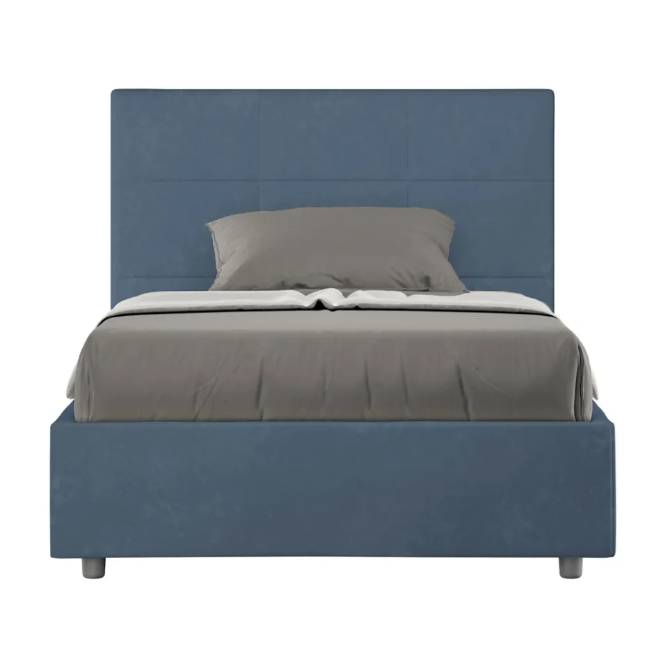140x200 cm Bed with Rectangle Headboard in Microfiber Made in Italy - Brina Viadurini