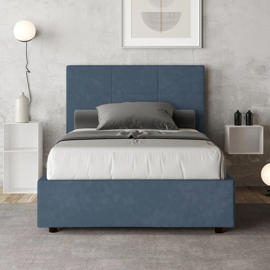 140x200 cm Bed with Rectangle Headboard in Microfiber Made in Italy - Brina Viadurini