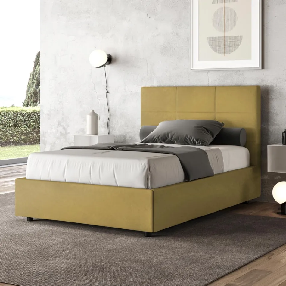 140x200 cm Bed with Rectangle Headboard in Microfiber Made in Italy - Brina Viadurini