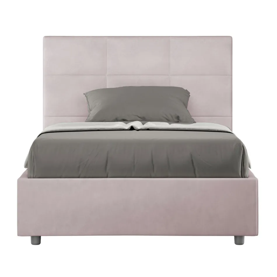 140x200 cm Bed with Rectangle Headboard in Microfiber Made in Italy - Brina Viadurini