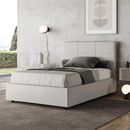140x200 cm Bed with Rectangle Headboard in Faux Leather Made in Italy - Brina Viadurini