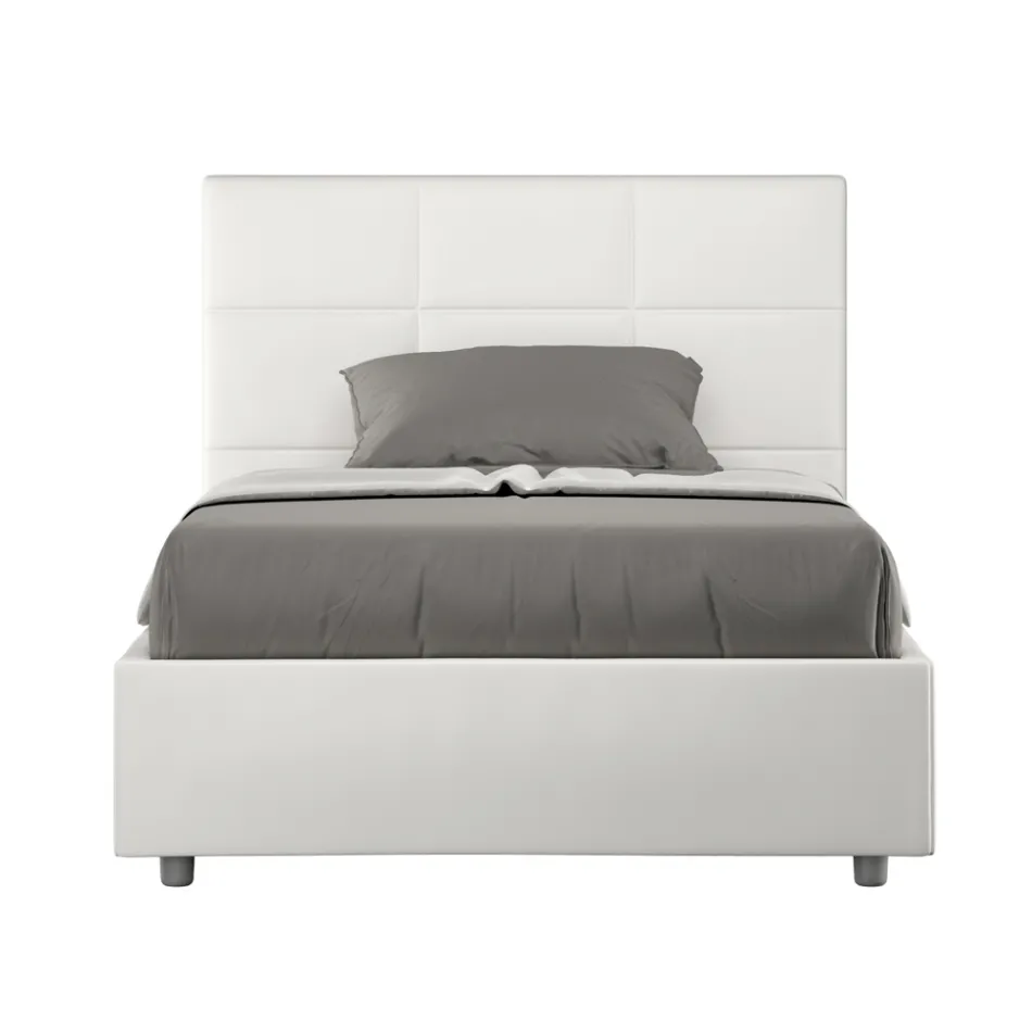 140x200 cm Bed with Rectangle Headboard in Faux Leather Made in Italy - Brina Viadurini