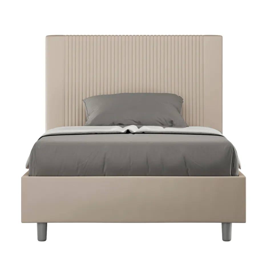 140x200 cm bed with headboard decorated with vertical lines, Made in Italy - Pattini Viadurini