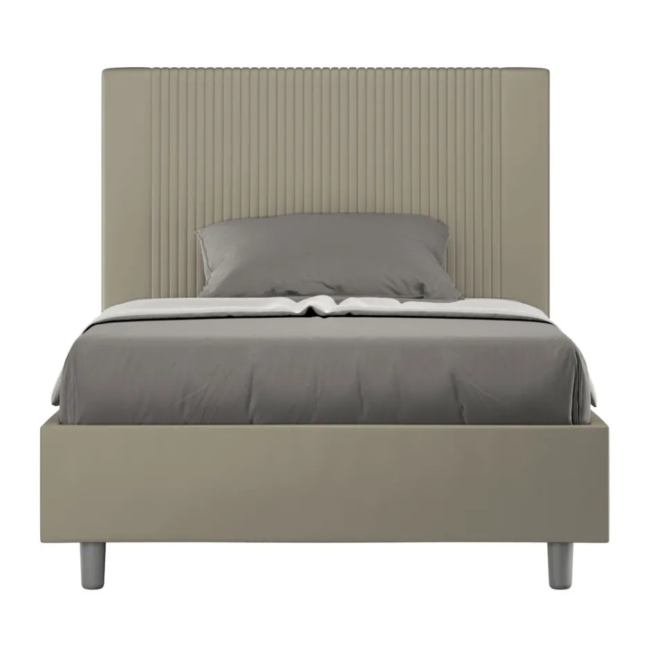 140x200 cm Bed with Headboard Decorated with Vertical Lines Made in Italy - Pattini Viadurini