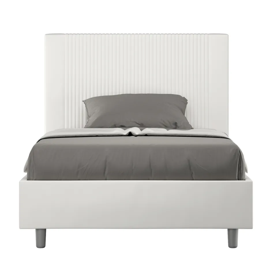 140x200 cm bed with headboard decorated with vertical lines, Made in Italy - Pattini Viadurini