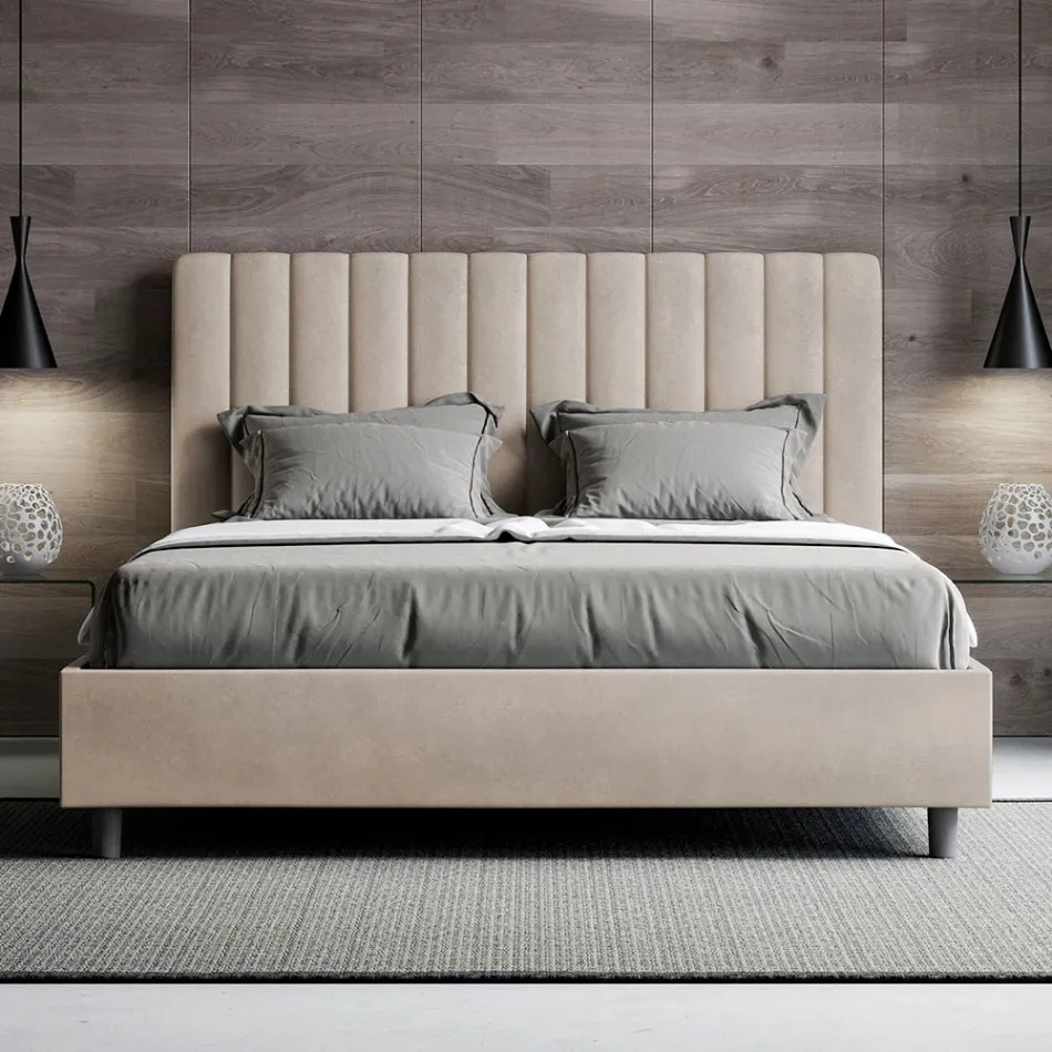 140x200 cm Microfiber Bed with Symmetrical Vertical Lines Made in Italy - Glove Viadurini