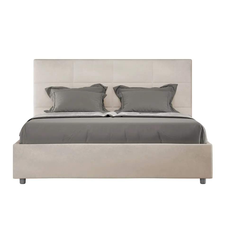 160x200 cm Bed with Rectangle Headboard in Microfiber Made in Italy - Brina Viadurini