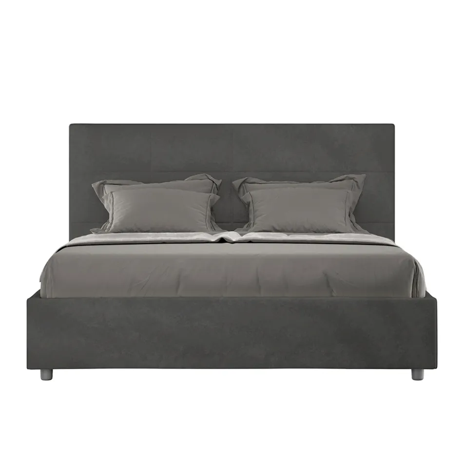 160x200 cm Bed with Rectangle Headboard in Microfiber Made in Italy - Brina Viadurini