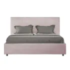 160x200 cm Bed with Rectangle Headboard in Microfiber Made in Italy - Brina Viadurini