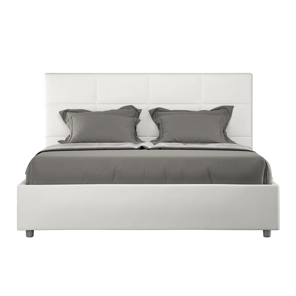 160x200 cm Bed with Rectangle Headboard in Faux Leather Made in Italy - Brina Viadurini