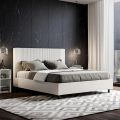 160x200 cm Bed with Headboard Decorated with Vertical Lines Made in Italy - Pattini
