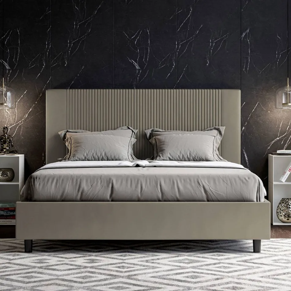 160x200 cm Bed with Headboard Decorated with Vertical Lines Made in Italy - Pattini Viadurini