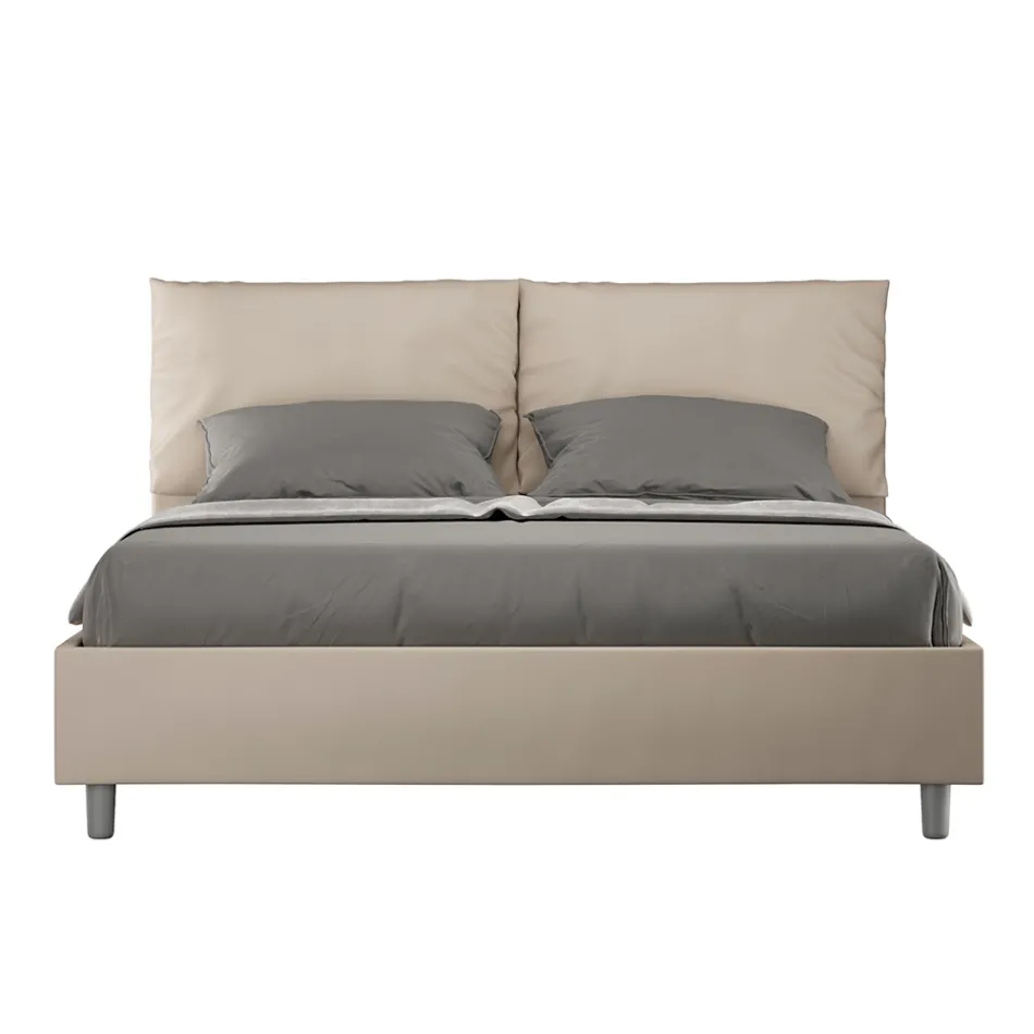 160x200 cm Bed with Headboard and Faux Leather Cushions Made in Italy - Olympics Viadurini